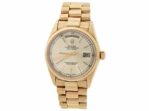 Mens Rolex 18K Gold 18038 Day-Date President Silver Dial (SKU 9587562AMT)