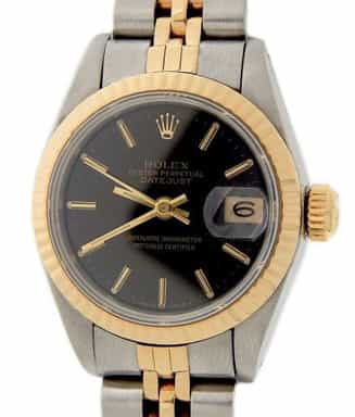 Ladies Rolex Two-Tone 18K/SS Datejust Black Dial  69173 (SKU R465965AMT)