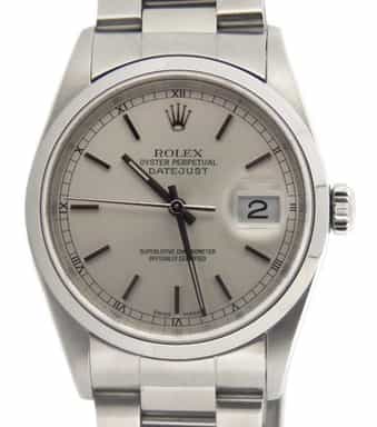 Mens Rolex Stainless Steel Datejust Silver Dial and Oyster Band 16200 (SKU 16200AMT)