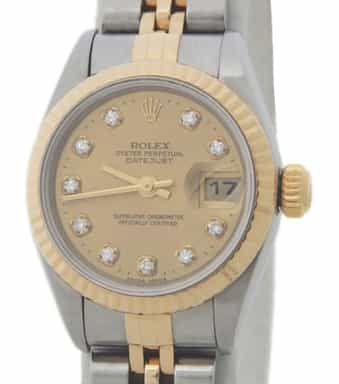Ladies Rolex Datejust 2Tone 18k Gold & Steel Watch 69173 with Gold Diamond Dial (SKU 69173NHAMT)