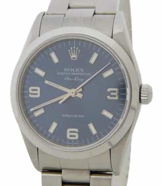 Rolex Air King Mens Stainless Steel Watch Oyster Bracelet Blue Arabic Dial 14000 (SKU U600794CMT)