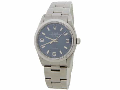 Rolex Air King Mens Stainless Steel Watch Oyster Bracelet Blue Arabic Dial 14000 (SKU U600794CMT)