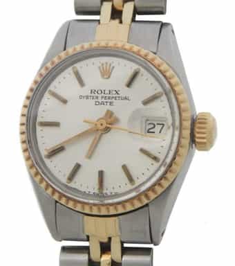 Vintage Rolex Date Ladies 2Tone Yellow Gold Steel Watch Jubilee Silver 6517 (SKU 1650942AMT)