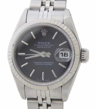Ladies Rolex Stainless Steel Datejust Black Dial Jubilee Band 69174 (SKU 8801222AMT)