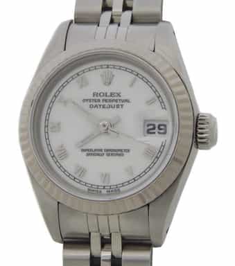 Ladies Rolex Stainless Steel Datejust Watch White Roman Dial 69174 (SKU 8801222WAMT)