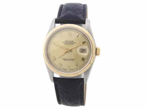 Mens Rolex Two-Tone 18K/SS Datejust Watch Champagne Roman Dial 16203 (SKU E512573AMT)