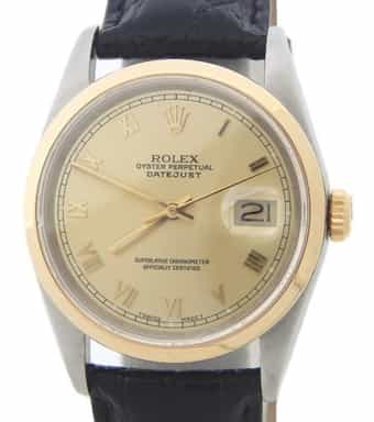 Mens Rolex Two-Tone 18K/SS Datejust Watch Champagne Roman Dial 16203 (SKU E512573AMT)