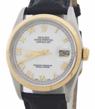 Mens Rolex Two-Tone 18K/SS Datejust Watch White Roman Dial 16203 (SKU E512573WAMT)