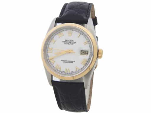 Mens Rolex Two-Tone 18K/SS Datejust Watch White Roman Dial 16203 (SKU E512573WAMT)