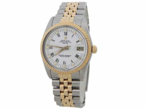 Mens Rolex Two-Tone 18K Gold/SS Date White Roman 15053 (SKU R758797AMT)