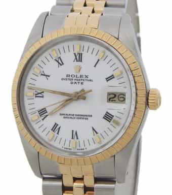 Mens Rolex Two-Tone 18K Gold/SS Date White Roman 15053 (SKU R758797AMT)