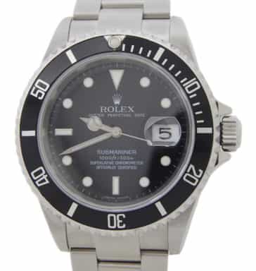 Mens Rolex Stainless Steel Submariner Watch with Black Dial 16610T (SKU Z694772AMT)