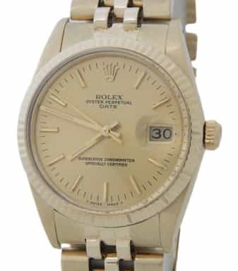 Mens Rolex 14K Yellow Gold Date Champagne Dial 15037 (SKU 9648283JAMT)