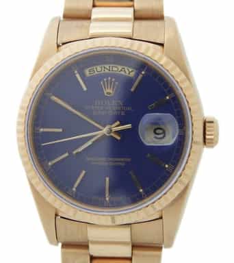 Mens Rolex 18K Gold Day-Date President Watch Blue Dial 18238 (SKU E302218AMT)