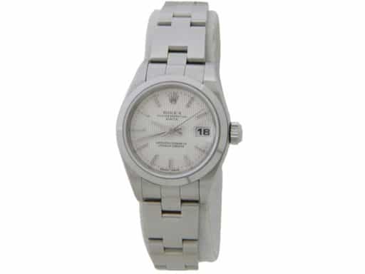 Ladies Rolex Stainless Steel Date Silver Tapestry Dial 79160 (SKU F507112AMT)