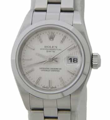 Ladies Rolex Stainless Steel Date Silver Tapestry Dial 79160 (SKU F507112AMT)