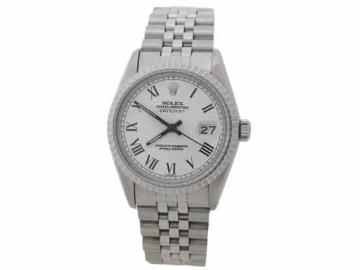 Mens Rolex Stainless Steel Datejust White Roman 16030 (SKU 16030JAMT)