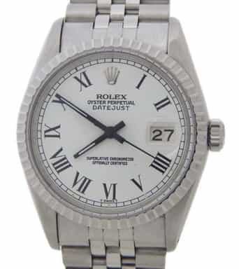 Mens Rolex Stainless Steel Datejust White Roman 16030 (SKU 16030JAMT)