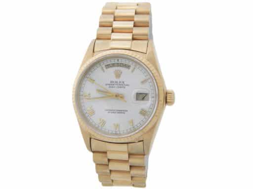Mens Rolex 18K Gold Day-Date President White Roman 18038 (SKU 18038PAMT)