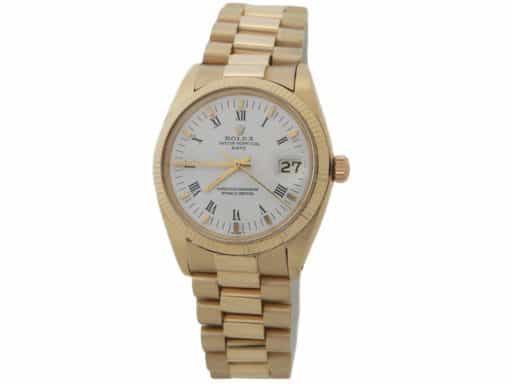 Mens Rolex 14K Yellow Gold Date with White Roman Dial 1503 (SKU 6122594PAMT)