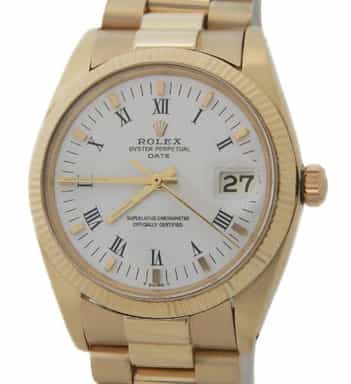 Mens Rolex 14K Yellow Gold Date with White Roman Dial 1503 (SKU 6122594PAMT)