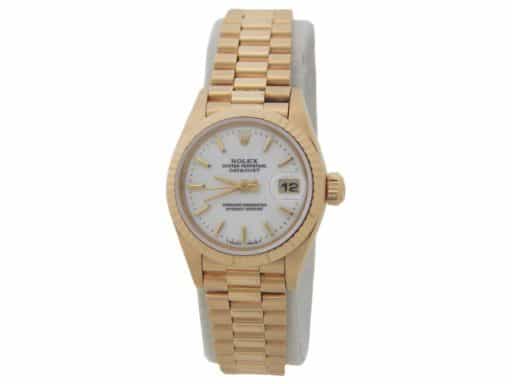Ladies Rolex 18K Yellow Gold Datejust Watch with White Dial  69178 (SKU 69178WRAMT)