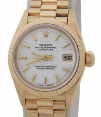 Ladies Rolex 18K Yellow Gold Datejust Watch with White Dial  69178 (SKU 69178WRAMT)