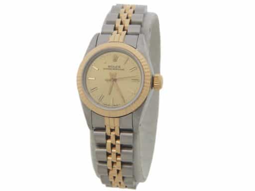 Ladies Rolex Two-Tone 18K/SS Oyster Perpetual Champagne 67193 (SKU 9308958AMT)