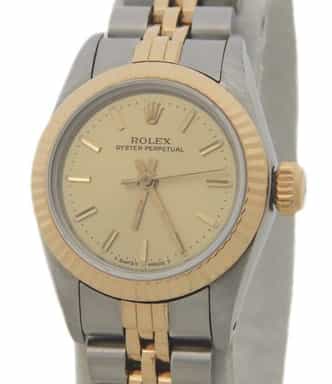 Ladies Rolex Two-Tone 18K/SS Oyster Perpetual Champagne 67193 (SKU 9308958AMT)