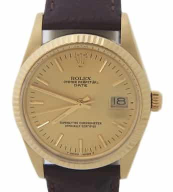 Mens Rolex 14K Yellow Gold Date Champagne 15037 (SKU 9648283BAMT)