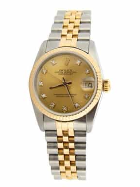 Ladies Mid Size Rolex Two-Tone Datejust Watch Champagne Diamond 68273 (SKU R959651AMT)