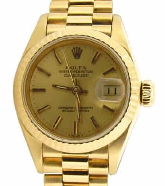 Ladies Rolex 18K Yellow Gold Datejust Watch with Gold Champagne Dial  69178 (SKU 9176032FPAMT)