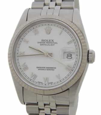 Mens Rolex Stainless Steel Datejust White Roman 16234 (SKU U262441AMT)