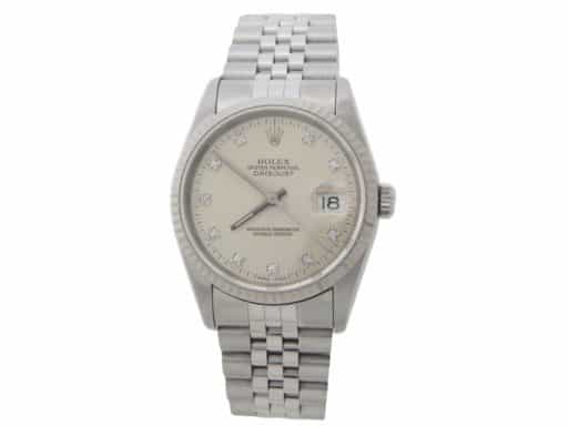 Mens Rolex Stainless Steel 16234 Datejust Watch Silver Diamond Dial (SKU X573745AMT)