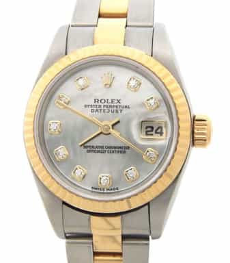 Ladies Rolex Two-Tone Datejust White Mother of Pearl Diamond Dial 79173 (SKU Y547551MAMT)
