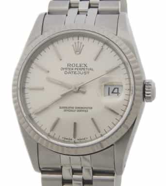 Mens Rolex Stainless Steel Datejust 16234 Watch with Silver Dial (SKU 16234FPAMT)