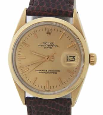 Mens Vintage Rolex 14K Gold Shell Date Watch Ref. 1550 with Gold Champagne Dial (SKU 3545511AMT)