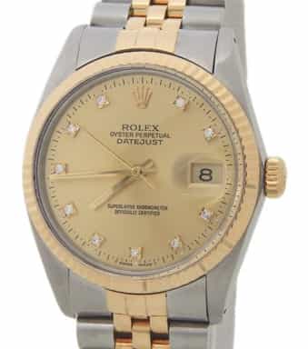Mens Rolex Two-Tone 18K/SS Datejust Champagne Diamond Dial 16013 (SKU 8787106AMT)