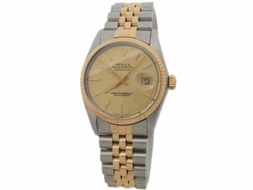 Mens Rolex Two-Tone 18K/SS Datejust Watch Gold Linen 16013 (SKU 9111215AMT)