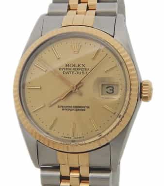 Mens Rolex Two-Tone 18K/SS Datejust Watch Gold Linen 16013 (SKU 9111215AMT)