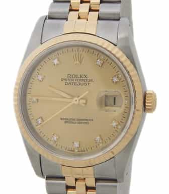 Mens Rolex Two-Tone Datejust Factory Gold Diamond Dial 16233 (SKU E664808AMT)