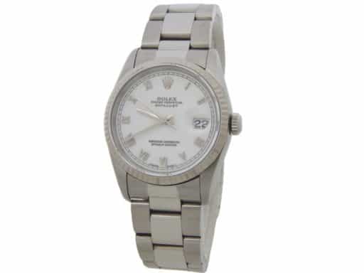 Mens Rolex Stainless Steel Datejust White Roman Dial 16234 (SKU W103075AMT)