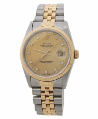 Mens Rolex Two-Tone Datejust Factory Gold Diamond Dial 16233 (SKU X467248AMT)