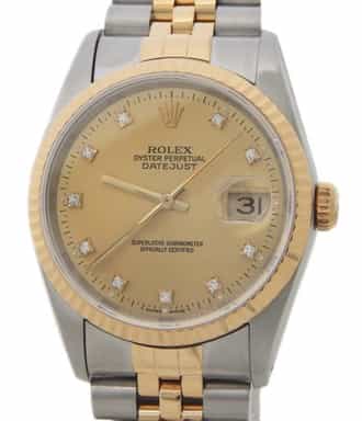Mens Rolex Two-Tone Datejust Factory Gold Diamond Dial 16233 (SKU X467248AMT)