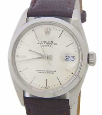 Mens Rolex Stainless Steel Date Watch with Silver Dial Brown Leather Band 1500 (SKU 1231450AMT)