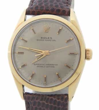 Mens Rolex 14K Gold Shell Oyster Perpetual Slate Gray Dial 1024 (SKU 1271276AMT)