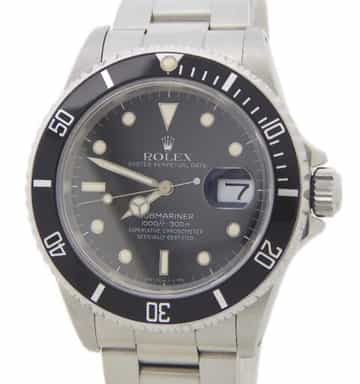 Mens Rolex Black Stainless Steel Submariner Watch Black Dial 16610 (SKU 16610FPAMT)