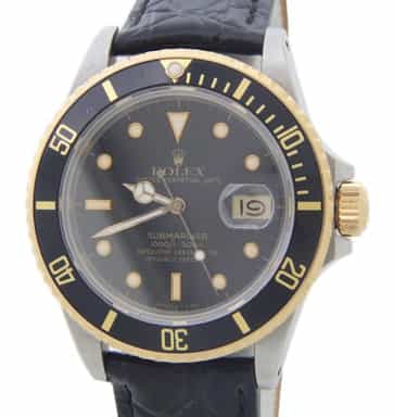 Mens Rolex Two-Tone Submariner 16803 with Black Dial (SKU 9728543BLAMT)