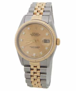 Mens Rolex Two-Tone Datejust Factory Gold Diamond Dial 16233 (SKU W506118AMT)