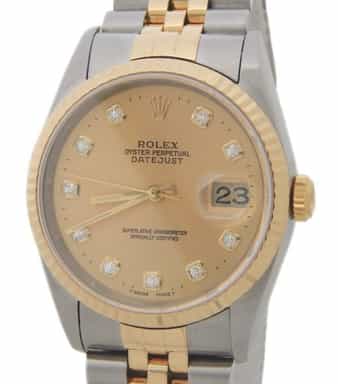 Mens Rolex Two-Tone Datejust Factory Gold Diamond Dial 16233 (SKU W506118AMT)